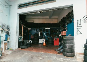 a garage filled with lots of tires and tires